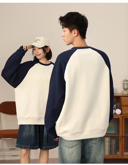 YN016 Fleece Round Neck Raglan Colorblock Sweatshirt Men's Long Sleeve Top for Autumn and Winter 205 New Hot Style