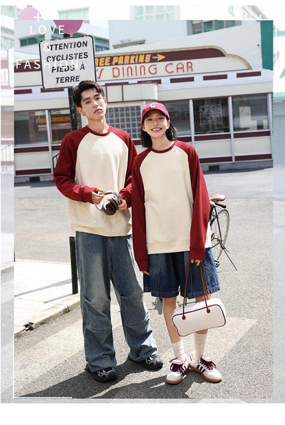 YN016 Fleece Round Neck Raglan Colorblock Sweatshirt Men's Long Sleeve Top for Autumn and Winter 205 New Hot Style