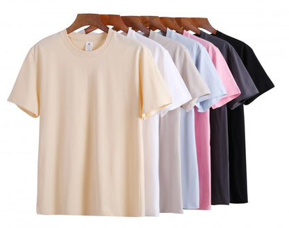 Round Neck230 grams, 20 pieces, pure cotton spun white crew neck short sleeve t-shirt, men's summer American student couple style half sleeve