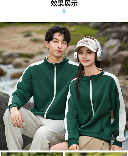 Plus Size Colorblock Stand Collar Zipper Sweatshirt for Men and Women 260g Heavyweight Casual Spring Autumn Sweshirt