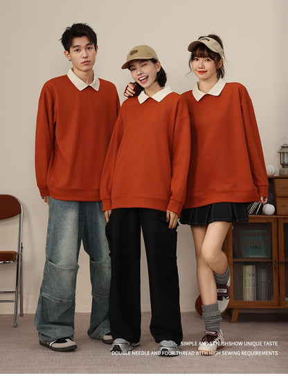 Crew Neck Sweatshirt 350g Heavyweight Korean Cotton Thin Striped Colorblock 2025 Men's and's Fashion Trend