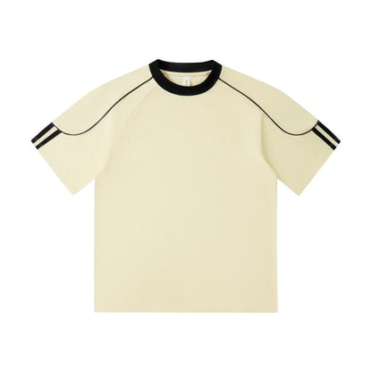2025 Spring/Summer 240g 32-color contrasting jacquard rope   woven strap pull tab, oversized, halfsleeve, round-neck, casual, streetwear, youth fashion T-shirt.