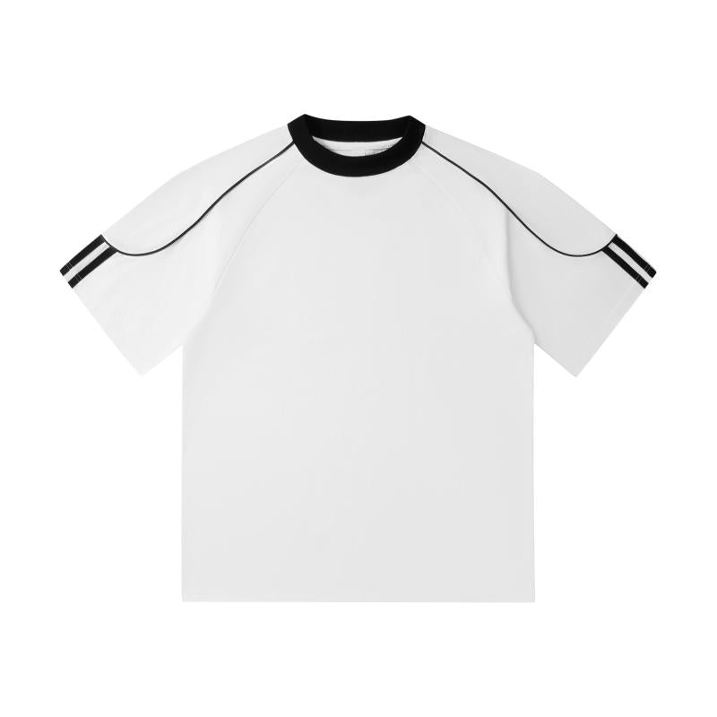 2025 Spring/Summer 240g 32-color contrasting jacquard rope   woven strap pull tab, oversized, halfsleeve, round-neck, casual, streetwear, youth fashion T-shirt.