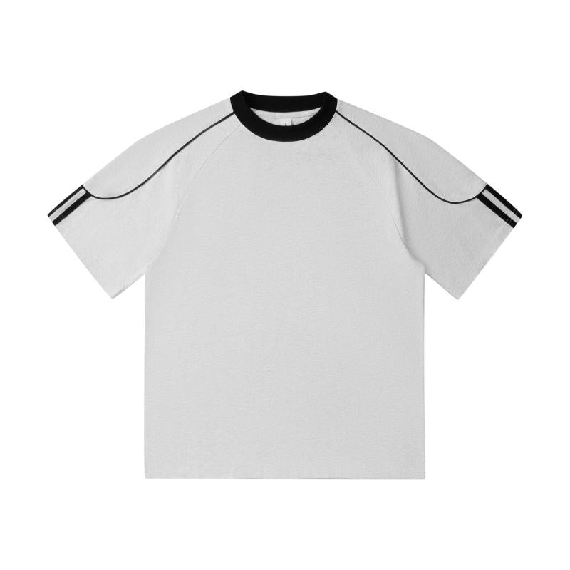 2025 Spring/Summer 240g 32-color contrasting jacquard rope   woven strap pull tab, oversized, halfsleeve, round-neck, casual, streetwear, youth fashion T-shirt.