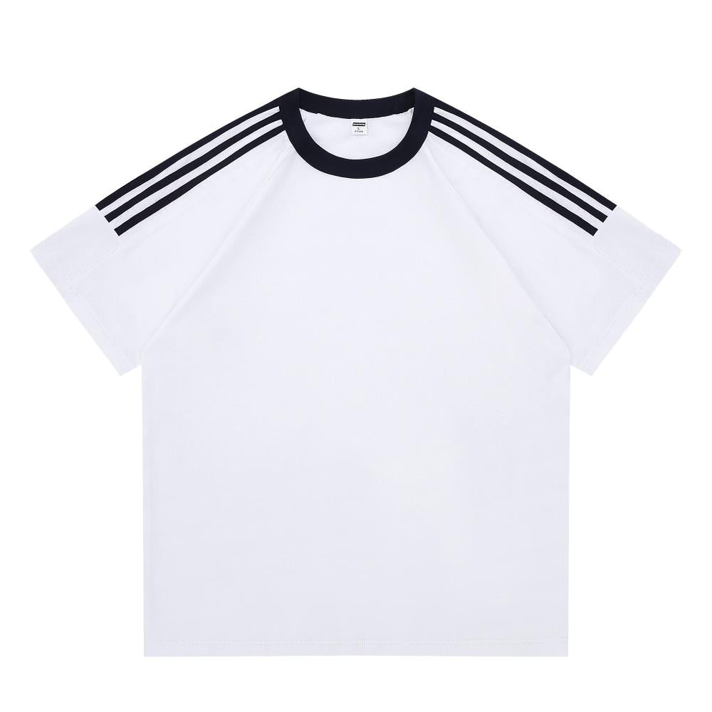 Adult/Child Parent-Child Matching Clothes, Round Neck Short Sleeve 2025 Spring/Summer 200g 00% Pure Cotton Dropped Shoulder Street Trend Three-Bar T-Shirt