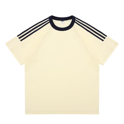 Adult/Child Parent-Child Matching Clothes, Round Neck Short Sleeve 2025 Spring/Summer 200g 00% Pure Cotton Dropped Shoulder Street Trend Three-Bar T-Shirt