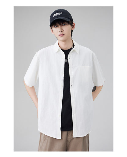 Japanese workwear short-sleeved shirt for men, pure cotton loose mountain style outdoor casual shirt for summer