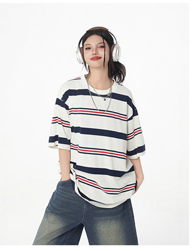 Men's short-sleeved striped sun-protection T-shirt for outdoor sports, quick-drying, moisture-absorbing, breathable-amide couple's short-sleeved, loose half-sleeve for women's street trend