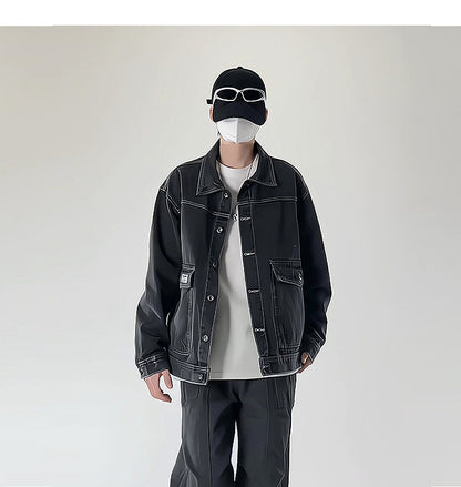 American street fashion trend simple washed denim jacket for men and women retro casual.