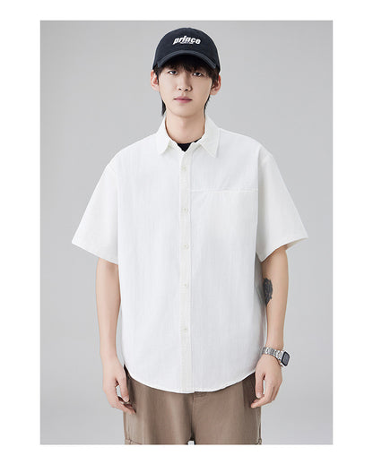 Japanese workwear short-sleeved shirt for men, pure cotton loose mountain style outdoor casual shirt for summer