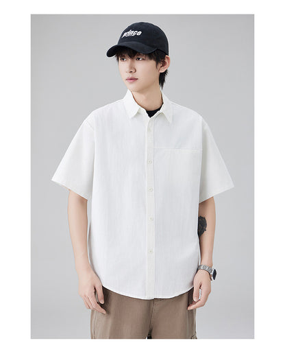 Japanese workwear short-sleeved shirt for men, pure cotton loose mountain style outdoor casual shirt for summer