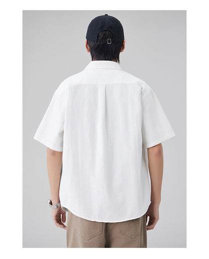 Japanese workwear short-sleeved shirt for men, pure cotton loose mountain style outdoor casual shirt for summer
