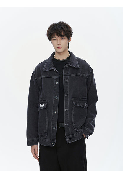 American street fashion trend simple washed denim jacket for men and women retro casual.