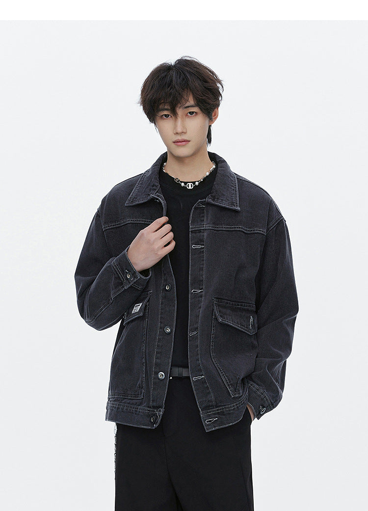 American street fashion trend simple washed denim jacket for men and women retro casual.