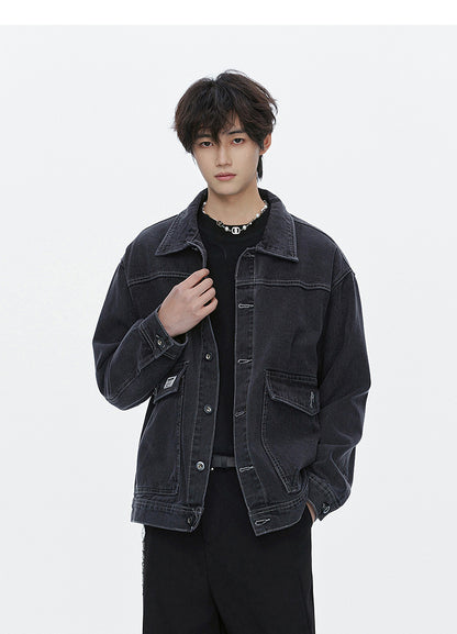 American street fashion trend simple washed denim jacket for men and women retro casual.