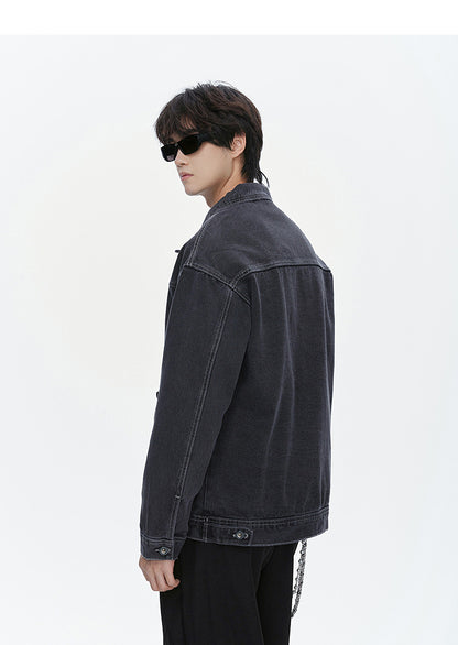 American street fashion trend simple washed denim jacket for men and women retro casual.