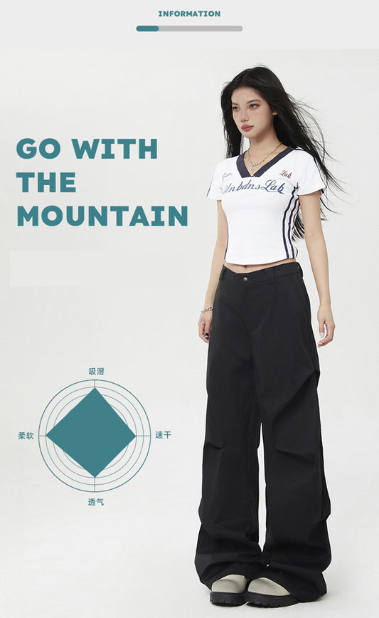 Retro American wide-leg workwear paratrooper pants sun-proof trousers summer loose casual straight-leg sports floor-length trousers