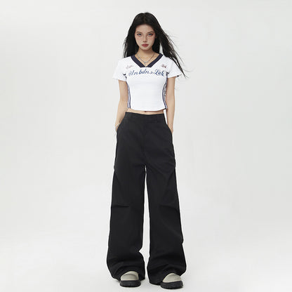 Retro American wide-leg workwear paratrooper pants sun-proof trousers summer loose casual straight-leg sports floor-length trousers