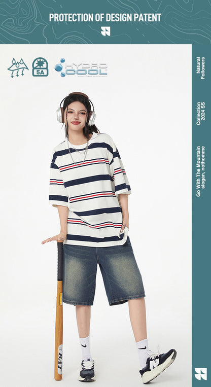 Men's short-sleeved striped sun-protection T-shirt for outdoor sports, quick-drying, moisture-absorbing, breathable-amide couple's short-sleeved, loose half-sleeve for women's street trend