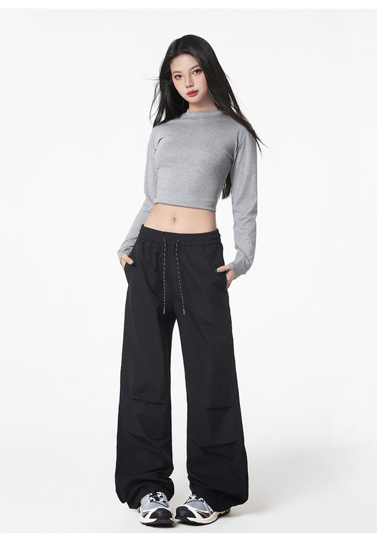 American style crumple cargo pants for summer blanket season, men's loose straight-leg casual quick-drying paratrooper workwear pants, outdooreering trousers for women