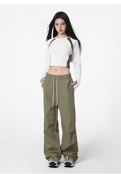 American style crumple cargo pants for summer blanket season, men's loose straight-leg casual quick-drying paratrooper workwear pants, outdooreering trousers for women