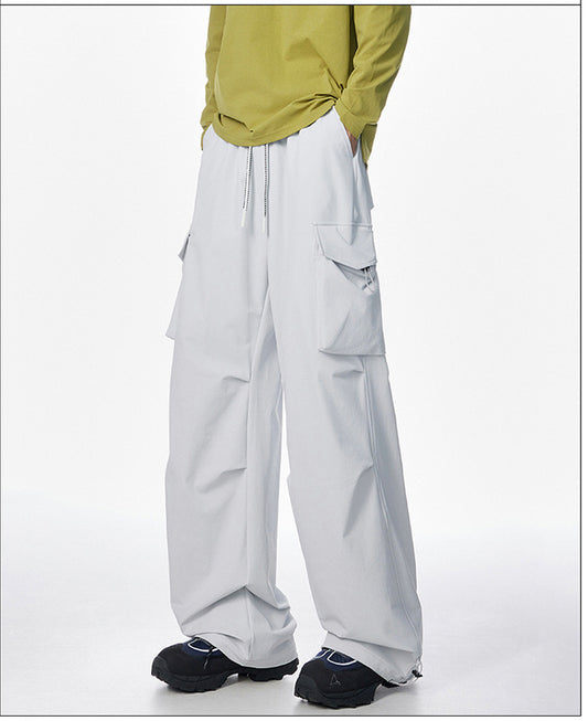 Cool Ice Silk Thin Casual Long Pants for Men Summer Wide Leg Pants, Four Seasons Lightweight Fabric, Casual, Street Fashion, Suitable for Youth