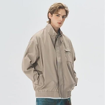Stand Collar Jacket Men's New Loose Casual Solid Color Outerwear Advanced Men's Outer Trendy Waterproof