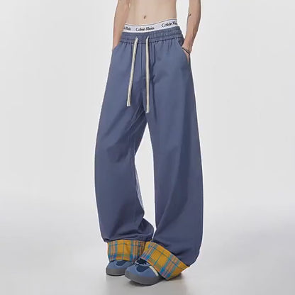 Vintage embroidered rolled edge plaid casual pants for men, pure cotton brand American cool breathable pants, summer casual wear, street trend suitable for teenagers.