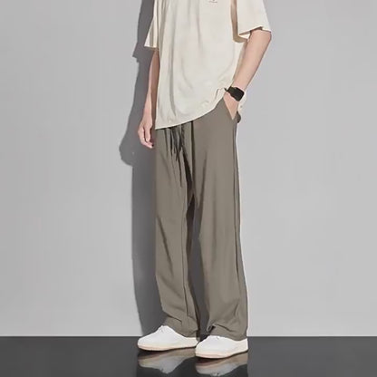 Men's summer ice silk trousers, thin breathable straight-leg casual pants, high-elastic quick-dry air conditioning pants sun-proof sports trousers