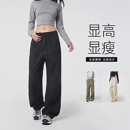American style crumple cargo pants for summer blanket season, men's loose straight-leg casual quick-drying paratrooper workwear pants, outdooreering trousers for women
